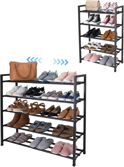 jessie 5-Tier Expandable Shoe Rack, Heavy Duty Metal Freestanding Shoe Shelf Storage Organizer for Entryway Closet Doorway (5 Layer)