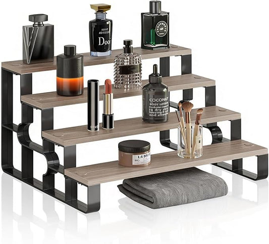 4 Tier Perfume Organizer for Men,Wooden Makeup Organizer,Cologne Stand for Men,Bathroom Organizers and Storage for Vanity,Display Shelf(Walnut-Width=11.2")