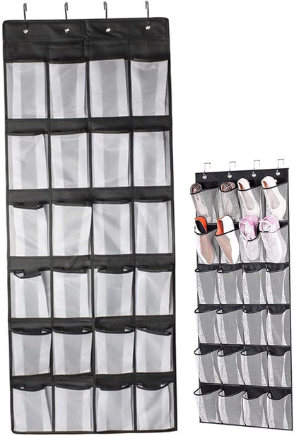 Over Door Shoe Storage 24 Mesh Pockets Over the Door Organiser for Shoes Multifunctional Hanging Shoe Rack Storage for Bedroom, Living Room, Bathroom, For Wardr