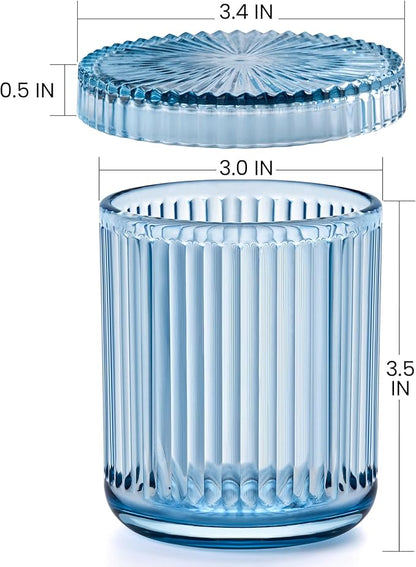 2 Pack Qtip Holder - Apothecary Jars with Lids, Bathroom Organizers and Storage Canister for Cotton Balls,Swabs,Floss Picks,Hair Ties,Clear Glass Vintage Bathroom Decor Jar Set (Blue)