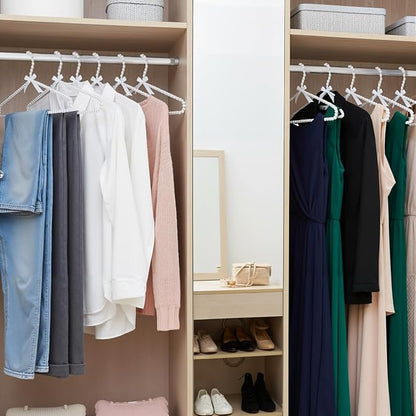SHENLIU 6 Pack Pearl Clothes Hangers, Elegant Bridesmaid Hangers with White Ribbon Trim Hanger, Closet Coat Storage Organizer Bowknot Standard Wedding Hanger for Wedding Engagement Gowns Suits Shirts