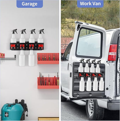MOLIGOU Spray Bottle Holder Wall Mount, Detailing Bottle Organizer, Spray Bottle Rack with 4 Holes and 4 Hooks