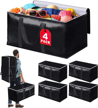 StoreHappily Heavy-Duty & Extra Capacity Moving Bags with Backpack Straps, Storage Totes with Double Zipper & Strong Handles, Packing Bags Alternative to Moving Boxes, Moving Supplies (4 Pack, Black)