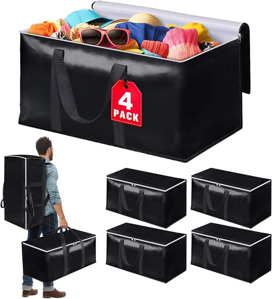 StoreHappily Heavy-Duty & Extra Capacity Moving Bags with Backpack Straps, Storage Totes with Double Zipper & Strong Handles, Packing Bags Alternative to Moving Boxes, Moving Supplies (4 Pack, Black)