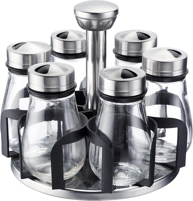 Westmark Spice Organiser Lisbon - Practical 7 Piece Spice Shaker Set with Rondelle Round Rotating with Large Carry Handle Spice Jars 125ml
