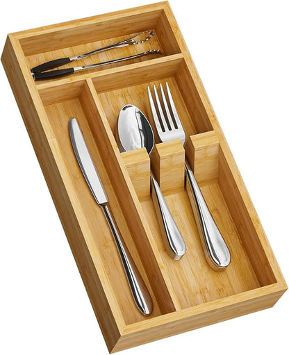 Yofidra Bamboo Silverware Organizer, 12.6 x 6.97 x 1.96 Inches Kitchen Utensil Drawer Organizer, Silverware Tray for Drawer with Fixed Slots for Spoons, Forks & Knives, Natural