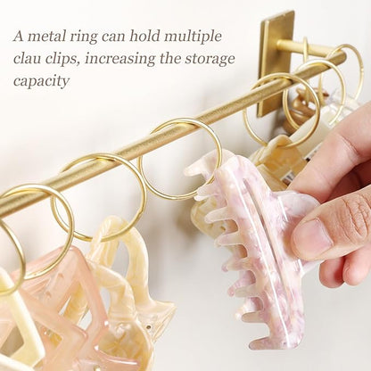 SNOWSTAR Metal Claw Clip Organizer Holder, Hair Clip Holder and Storage for Women and Girl,Claw Clips Hanger Display Hair Accessories for Wall Door Closet,Gold(1PCS)