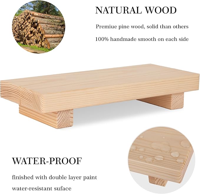 Bathroom Counter Organizer Wood Pedestal Stand Farmhouse Decorative Tray Soap Holder for Kitchen Decor, Small, Burlywood
