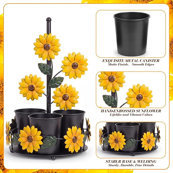Sunflower Utensil Holder Sunflower Kitchen Decor and Accessories Cute Kitchen Decor Set Countertop Country Stuff Home Vintage Rustic Unique Counter Gift for Spatula Ladle Counter