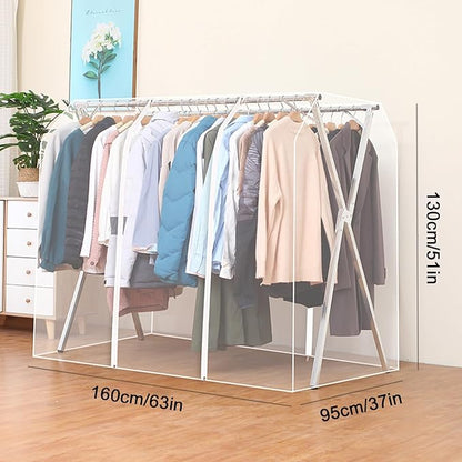 Clothes Rack Cover with Zipper, Dustproof Clothes Cover with 2 Durable Zipper Clothing Waterproof Protector, Designed for X-Type Coat Racks(Clear,160x130x95cm/63x51x37in)