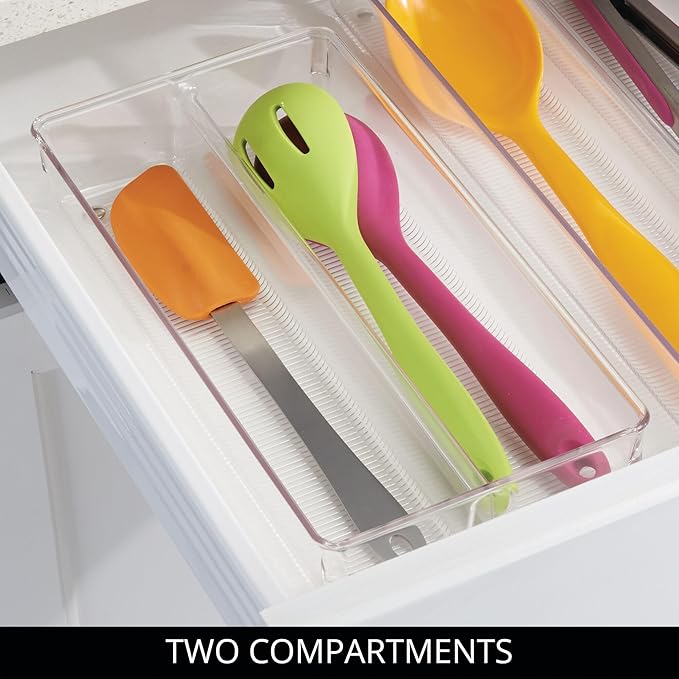 iDesign Recycled Plastic Divided Drawer Organizer Tray - Linus Collection - Clear