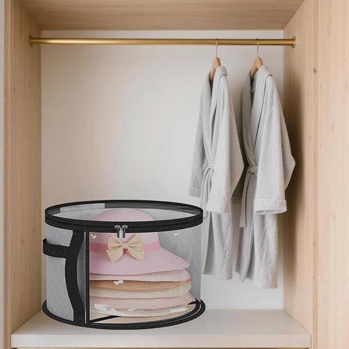 Oversized Clear Hat-Organizer Bag for Travel and Storage, Large Capacity Caps Cowboy Hat-Storage for Closet With Handles, Hat Box Storage for Women & Men (Grey)