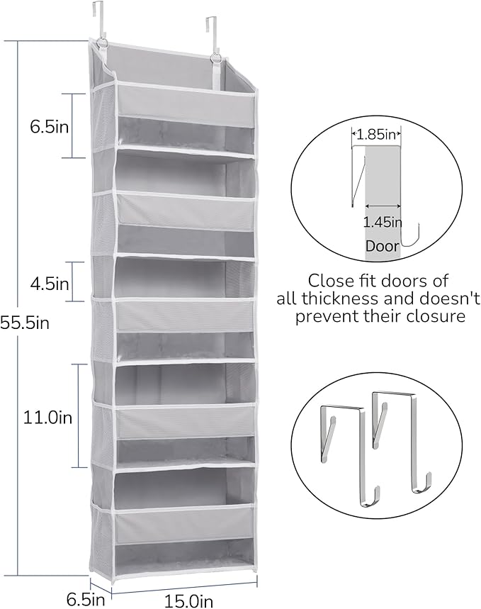 ULG 2 Pack 5-tier Over the Door Organizer Light Gray