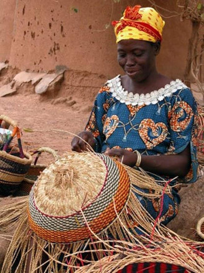 Small Round Woven Straw Basket with Handle Fair Trade Storage Organizer