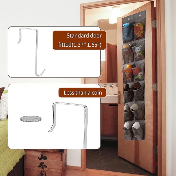 GOMAJI 12 Large Pockets Over The Door Hanging Shoe Organizer, LIGHT BROWN COLOR