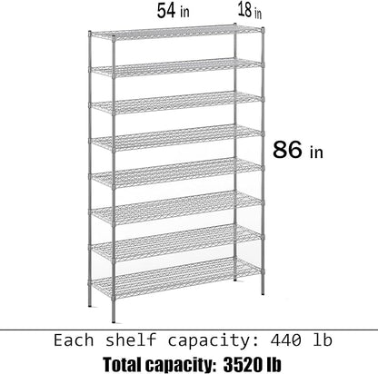 18" Deep x 54" Wide x 86" Height Wire Shelving Kit | 8-Tier | NSF Commercial Storage Rack Unit