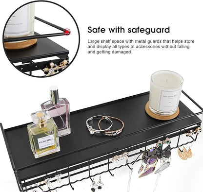 JackCubeDesign Gothic Wall Mounted Jewelry Organizer - Hanging Necklace, Earring, Bracelet Holder with Hooks and Shelf - Goth Room Decor, Iron Jewelry Display Storage Rack for Bedroom & Closet-MK238A