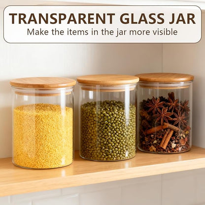 2PCS 200ml/6.7oz Glass Food Storage Containers Airtight Canisters Food Jars with Bamboo Wooden Lids Pantry Organization for Sugar Candy Coffee Bean Tea Rice and Spice Jars