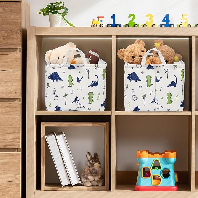 Boy Dinosaur Storage Basket, Dino Kids Large Storage Bins Box with Handles,Shelf Basket Ideal for Room Nursery Decor, Books, Organizing Clothes (Dinosaur)