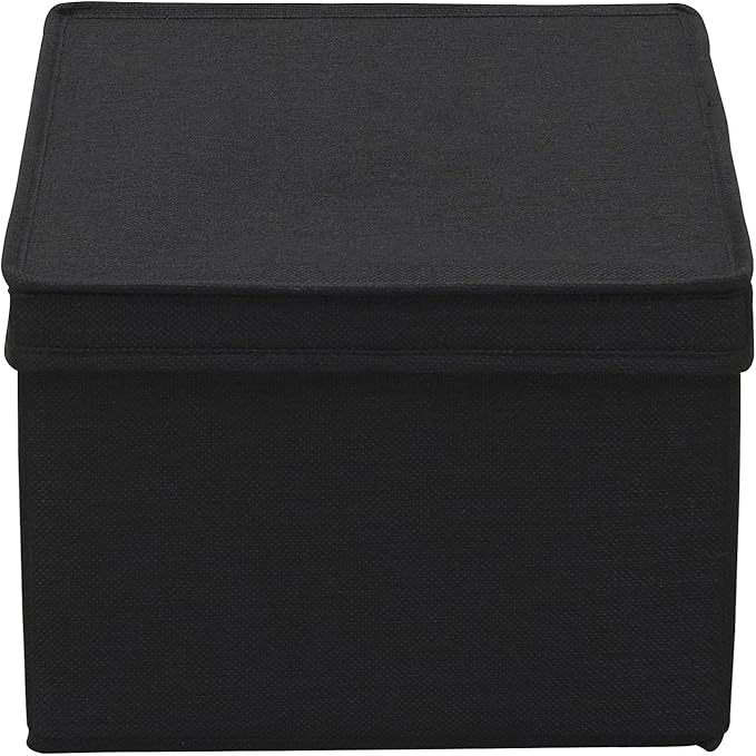 Household Essentials Large Fabric Storage Box With Lid Box, Black, Set of 2