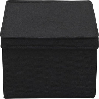 Household Essentials Large Fabric Storage Box With Lid Box, Black, Set of 2