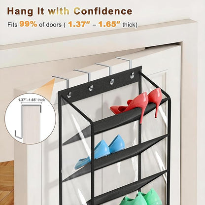 MISSLO 36 Pairs Clear Over the Door Shoe Organizer Closet Hanging Shoe Rack for Door with Large Deep Pockets Shoes Hanger Holder for Sneakers, Boots, Heels Storage (Black)