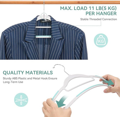 Tonswachic Pack of 30 Coat Hangers, Space-Saving Plastic Clothes Hangers, Non-Slip, 0.2 Inches Slim, 360° Swivel Silver Hook for Shirts, Pants, Suit & Wet/Dry Garments, Blue and White
