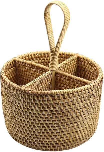 Utensil Holder Cutlery Holder Container for Spoon Fork Flatware Organizer Woven for Restaurant Dining Room Countertop Cooking, Round