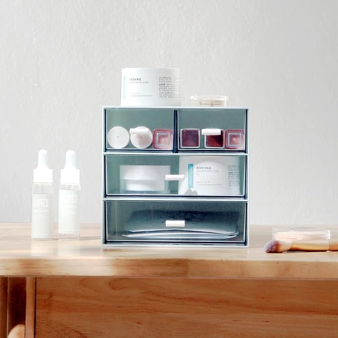 Marknor Makeup Organizer, Desk Organizer with 4 Drawers, Sundries Storage，Vanity Cosmetic Storage Box, Bathroom Counter or Dresser, Blue (QBH-4CT-2)
