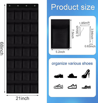 28 Mesh Pockets Hanging Shoe Organizer, Over the Door Shoe Organizer，Closet Storage Holder for Back of Door Storage Holder for Back of Door(Black)