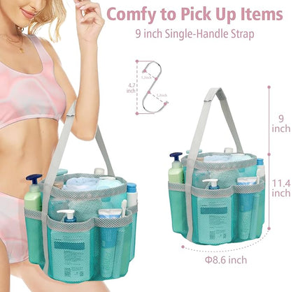 F-color Mesh Shower Caddy Portable, Large Capacity Shower Bag Basket Tote for College Dorm Room Toiletry Gym Rv Essentials, Bathroom with S Hook, Mint Green