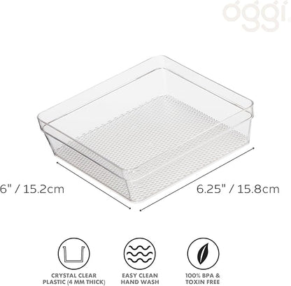 Oggi Clear Drawer Organizer - 6" X 6.25"- Ideal for Organizing Kitchen Drawers, Office, Desk, Silverware, Kitchen Utensils, Cosmetics and Bathrooms