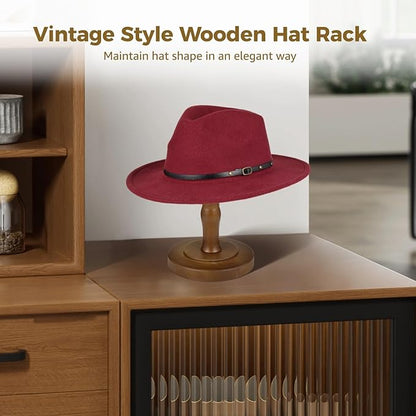 Vintage Wooden Hat Rack Stand, Vintage Rustic Brown Hat Rack Display Stand, Tabletop Cap Hats Rack Organizer with Wig Holder Display for Closet, Home Decor Display