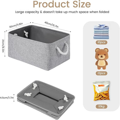 Large Storage Baskets- 15.7x11.8x8.26 inch Storage Bins for Shelves and Closet Organizing, Foldable Fabric Bin for Home Organization Clothes and Laundry (3-Pack, Gray)