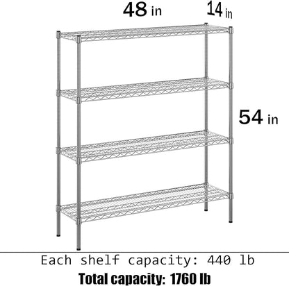 14" Deep x 48" Wide x 54" Height Wire Shelving Kit | 4-Tier | NSF Commercial Storage Rack Unit