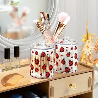 ALAZA 2pcs Animal Ladybird Cartoon Qtip Holder Dispenser 14 oz Bathroom Storage Clear Apothecary Jars Containers Cotton Ball,Cotton Rounds,Floss Picks, Hair Clips, Food
