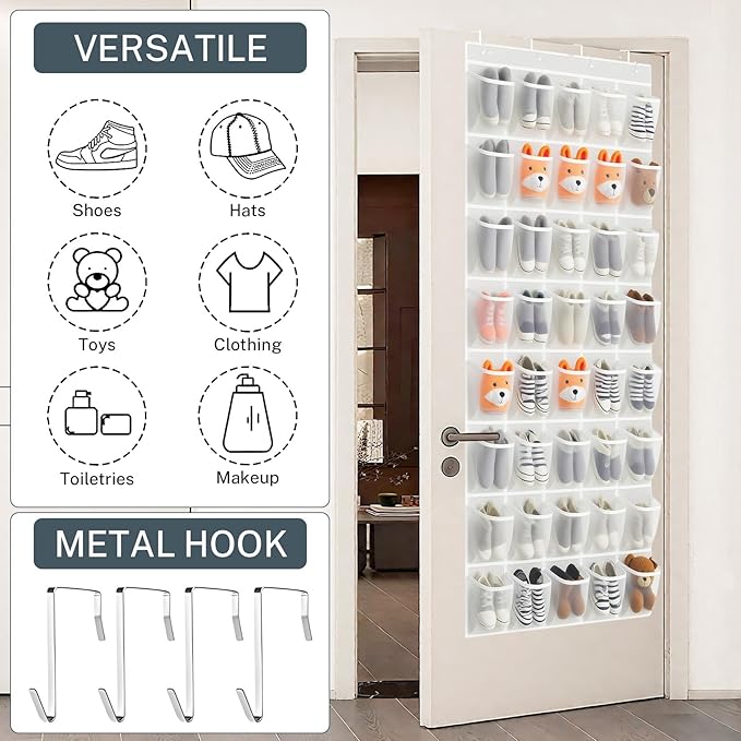 40-Pocket Over the Door Shoe Organizer - Large Mesh Pocket Hanging Shoe Rack for Door, Shoes Storage Holder Sturdy Non-woven Fabric - Stores 20 Pairs (White02)