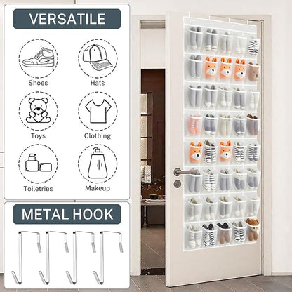 40-Pocket Over the Door Shoe Organizer - Large Mesh Pocket Hanging Shoe Rack for Door, Shoes Storage Holder Sturdy Non-woven Fabric - Stores 20 Pairs (White02)