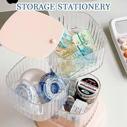Hair Accessory Organizer, 3-Layer Rotating Clear Hair Tie Organizer for Hair Clips, Headbands, Hair Ties, Earring, Necklace, Ring, Jewelry Boxes & Organizers for Girls & Women (3-Layer，Pink)