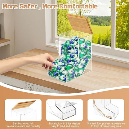 JYPS Laundry Box, Acrylic Dishwasher Pod Holder with 2 Lids, Powder Dispenser, Drying Ball, Beads, Soap Storage Case for Room Table/Wall Mounted, Snack Candy Storage (2pcs-normal)