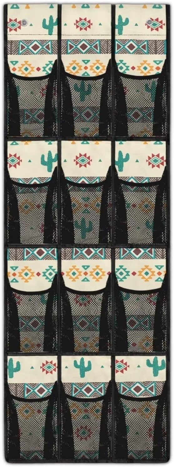 Cactus Behind The Door Organizer Easy to Install Geometry Door Hanger Organizer for Closet Mesh Fabric Rainbow Shoe Holder Hanger for School