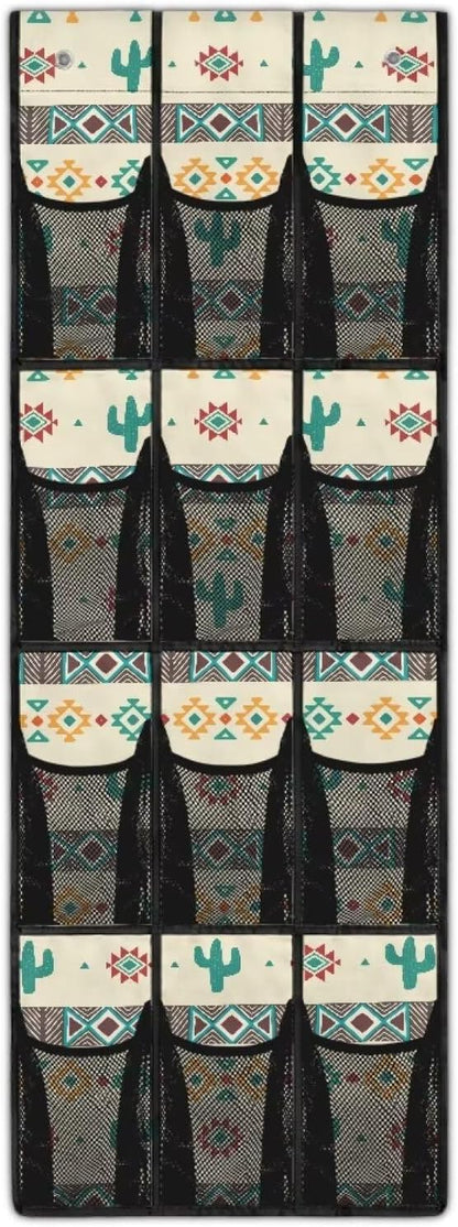 Cactus Behind The Door Organizer Easy to Install Geometry Door Hanger Organizer for Closet Mesh Fabric Rainbow Shoe Holder Hanger for School