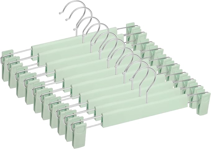 NORTHERN BROTHERS 30 Pack Plastic Pants Hangers with Clips, Adjustable Non-Slip Skirt Hangers for Women, Closet Hangers for Trousers & Shorts, Green