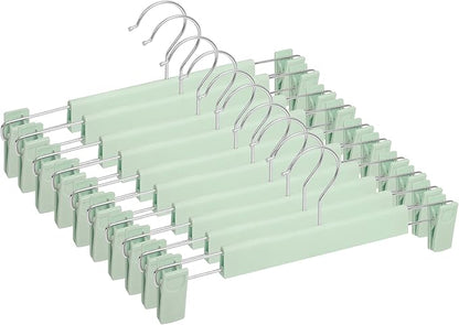 NORTHERN BROTHERS 30 Pack Plastic Pants Hangers with Clips, Adjustable Non-Slip Skirt Hangers for Women, Closet Hangers for Trousers & Shorts, Green