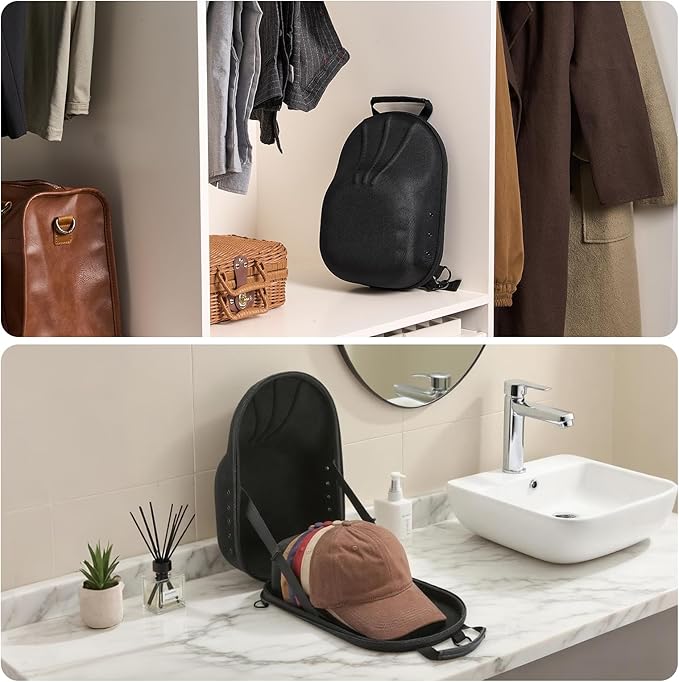 ProCase Hard Hat Travel Case for Baseball Caps, No-Crush Case Holds Up to 5-6 Hats, Adjustable Interior with Shoulder Strap for Travel, Hat Organizer Ball Caps Holder -Black