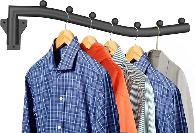 Folding Clothes Hanger Rack Swing Arm Hook Holder Clothing Hanging Garment Drying Closet Rod Storage Organizer Wall Mount Space Saving for Closet Organizer, Bathroom, Bedroom, Laundry Room Black