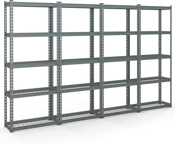 Goplus 5-Tier Metal Shelving Unit, 4 Pack Heavy Duty Wire Storage Rack with Anti-Slip Foot Pads, Height Adjustable Shelves for Warehouse, Kitchen, Living Room, Garage, 12" D x 27.5" W x 66" H