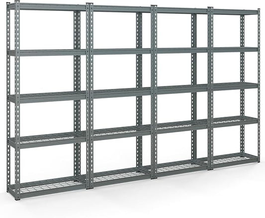 Goplus 5-Tier Metal Shelving Unit, 4 Pack Heavy Duty Wire Storage Rack with Anti-Slip Foot Pads, Height Adjustable Shelves for Warehouse, Kitchen, Living Room, Garage, 12" D x 27.5" W x 66" H