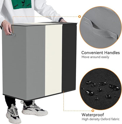 WOWLIVE 180L Laundry Hamper with Lid 3 Section,Large Laundry Basket with Removable Bags and Handles,Collapsible Dirty Clothes Hampers for Laundry,Laundry Basket Organizer for Laundry Room,Dorm