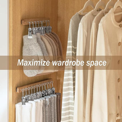 Pull Out Hat Rack for Closet, Sliding Hooks Hanger Rack with Clips for Bras Caps Underwear Socks Scarves Gloves Handkerchiefs, Dual Side 8 Clips Rail, 2 Pcs